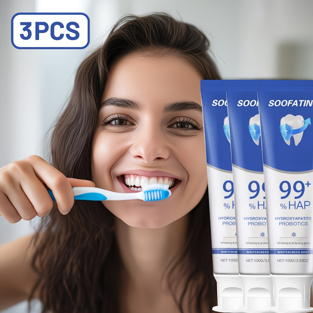 3 Toothpastes with Hydroxyapatite. Deeply Cleans, Whitens Teeth. Gentle Formula, Suitable for Sensitive Teeth. Basic Oral Care Suitable for Everyone. A Must-Have Travel Essential