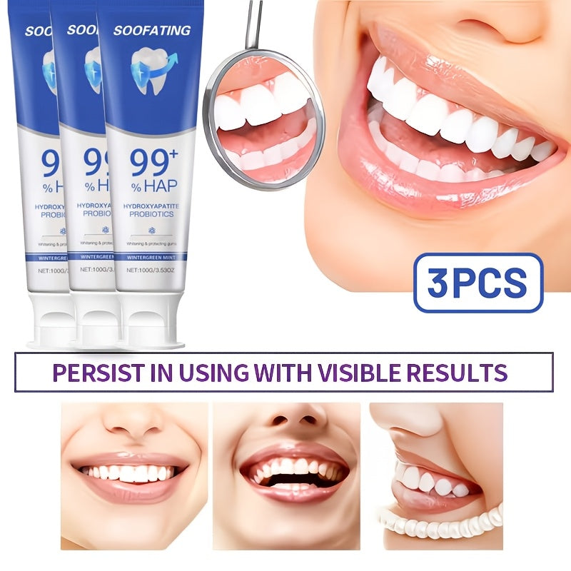 3 Toothpastes with Hydroxyapatite. Deeply Cleans, Whitens Teeth. Gentle Formula, Suitable for Sensitive Teeth. Basic Oral Care Suitable for Everyone. A Must-Have Travel Essential