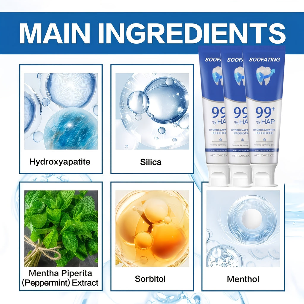 3 Toothpastes with Hydroxyapatite. Deeply Cleans, Whitens Teeth. Gentle Formula, Suitable for Sensitive Teeth. Basic Oral Care Suitable for Everyone. A Must-Have Travel Essential