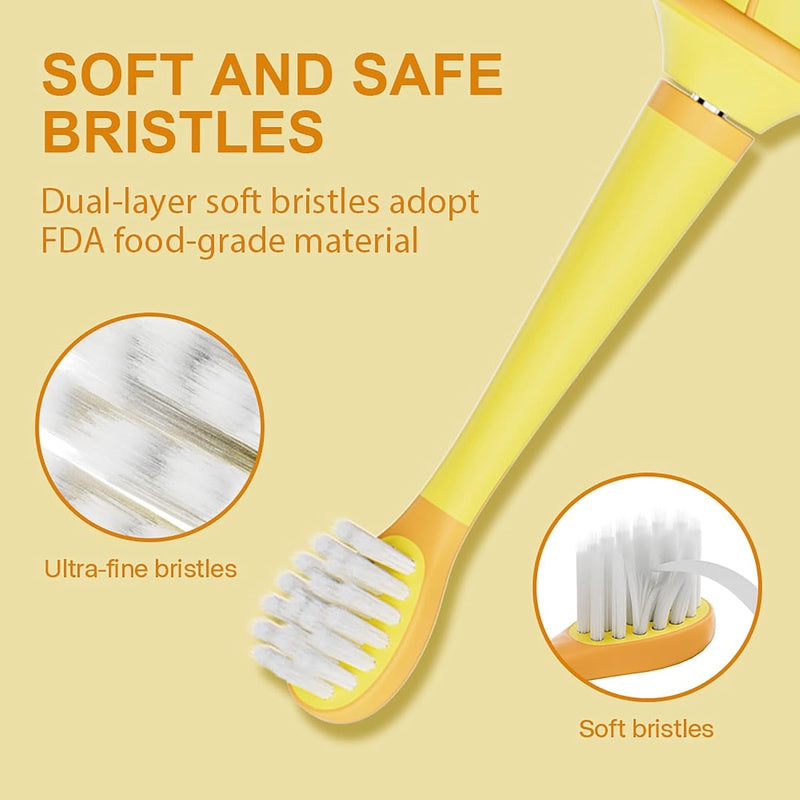 KIWIBIRD Kids Electric Toothbrush for Ages 3 - 10, Toddler Sonic Toothbrush with 4 Modes Soft Silicone Bristles, 2 - Min Timer Pressure Sensor, 45 - Day Rechargeable Battery, Waterproof Yellow