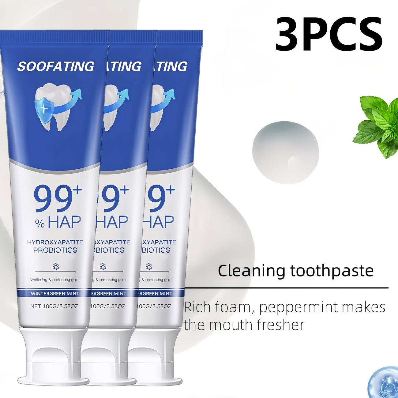 3 Tubes Of 99% Hydroxyapatite Toothpaste. Portable Deep-cleaning Formula, Gentle Gum Care, Long-lasting Fresh Breath. Teeth Polishing & Deep Cleaning. for Daily Use. Sensitive Tooth Care.