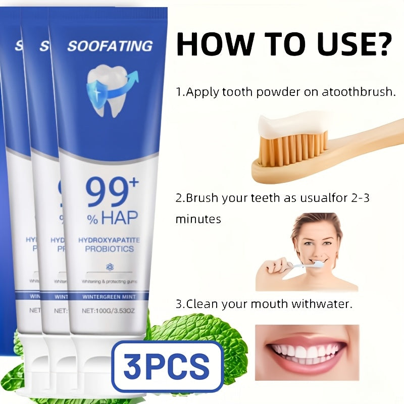 3 Toothpastes with Hydroxyapatite. Deeply Cleans, Whitens Teeth. Gentle Formula, Suitable for Sensitive Teeth. Basic Oral Care Suitable for Everyone. A Must-Have Travel Essential