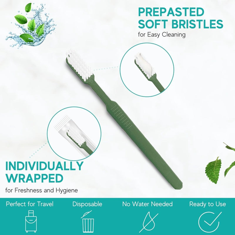 Avistar 80 Prepasted Disposable Toothbrushes Individuy Wrapped - Single Use Pre Pasted Disposable Toothbrushes with Toothpaste Built in - Waterless Toothbrush for Travel, Guests, Hotel, Camping