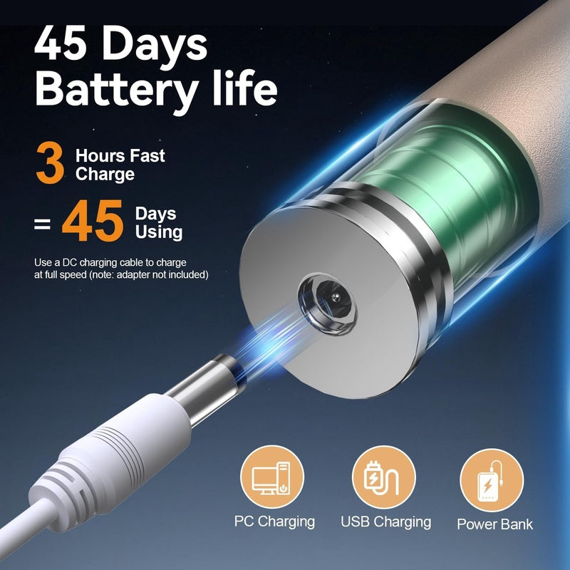 JTF Sonic Electric Toothbrush for Adults: 6 Brush Heads, 3 Brushing Modes, 2 - Min Smart Timer, IPX7 Waterproof and Tongue Scraper, Deep Cleaning Whitening, Rechargeable Toothbrush for Teeth Braces