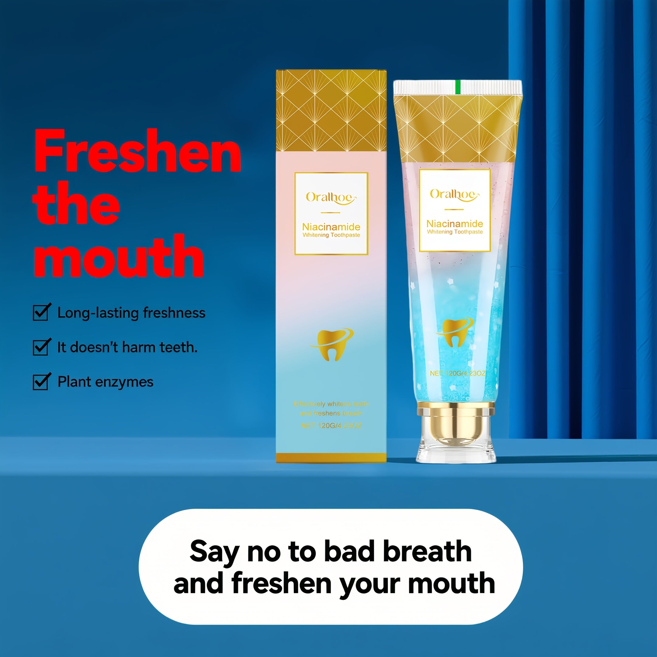 Brightening Toothpaste, Contains Niacinamide Deeply Cleans Food Debris from The Surface of Teeth Keeps Breath Fresh Leaves Teeth Bright And Clean, with Significant Results from Continued Use, Also Suitable for Sensitive Teeth
