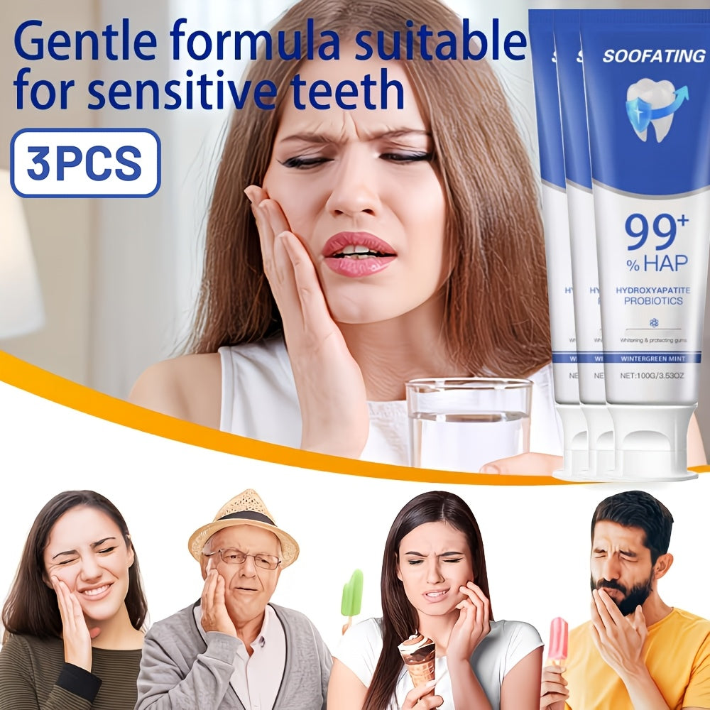 3 Toothpastes with Hydroxyapatite. Deeply Cleans, Whitens Teeth. Gentle Formula, Suitable for Sensitive Teeth. Basic Oral Care Suitable for Everyone. A Must-Have Travel Essential
