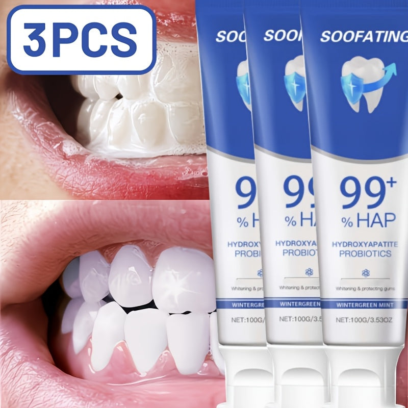 3 Toothpastes with Hydroxyapatite. Deeply Cleans, Whitens Teeth. Gentle Formula, Suitable for Sensitive Teeth. Basic Oral Care Suitable for Everyone. A Must-Have Travel Essential